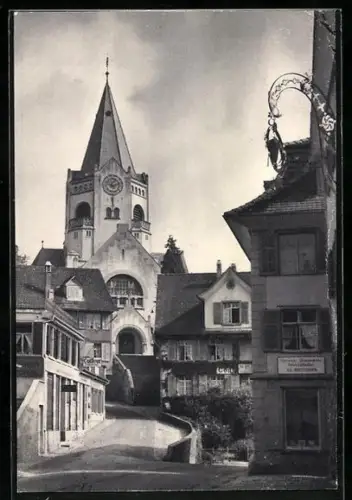 AK Weinfelden, Strassenpartie mit Kirche
