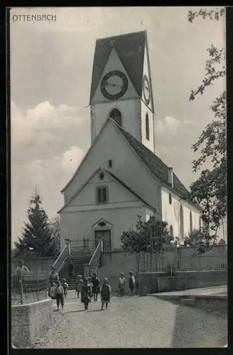 AK Ottenbach, Strassenpartie mit Kirche