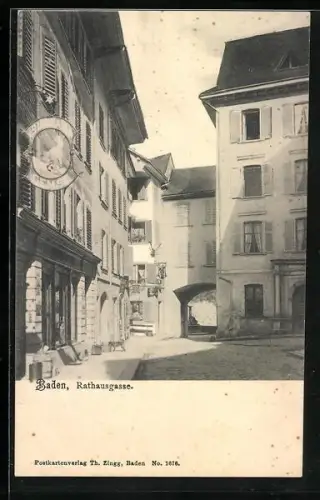 AK Baden, Strasse Rathausgasse mit Gasthaus