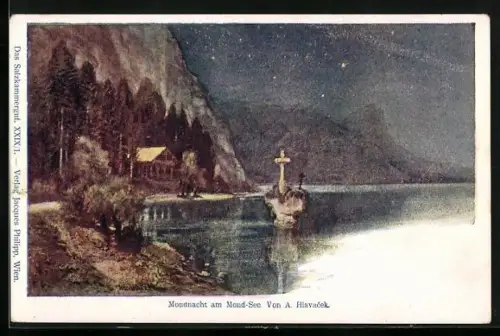 Künstler-AK Philipp + Kramer Nr. XXIX /1: Mondsee, Mondnacht am Mond-See