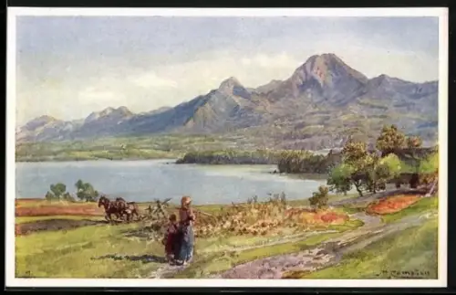 Künstler-AK Edward Theodore Compton: Faakersee mit Mittagskogel