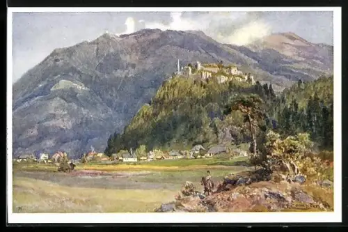 Künstler-AK Edward Theodore Compton: Ruine Landskron am Ossiachersee mit Görlitzen