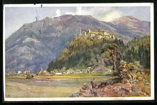 Künstler-AK Edward Theodore Compton: Ruine Landskron am Ossiachersee mit Görlitzen