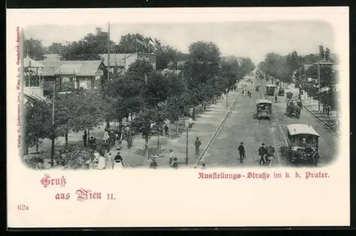 AK Wien, Ausstellungs-Strasse im Prater mit Strassenbahn
