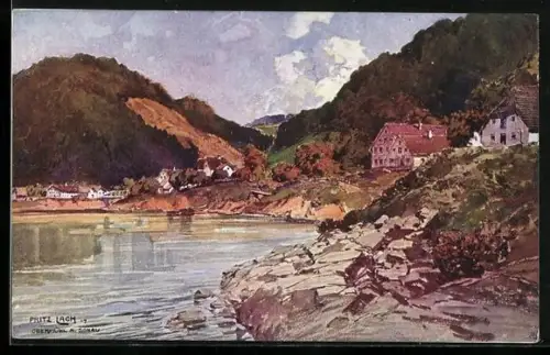 Künstler-AK Fritz Lach: Obermühl a. Donau, Gesamtansicht