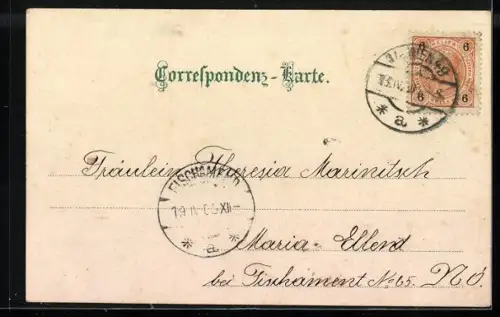 Künstler-Lithographie Wien, Schönbrunn mit Anlagen und Besuchern