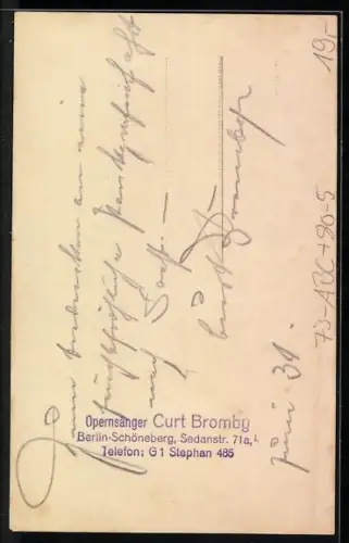 AK Opernsänger Curt Bromby, Autograph