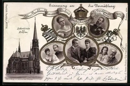 Lithographie Breslau, Erbprinz von Sachsen-Meiningen, Prinz Reuss nebst Gemahlin, Kaiserin u. Kaiser Friedrich