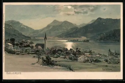 Künstler-AK Edward Theodore Compton: Schliersee, Totalansicht