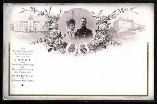 AK Vermählungsfeier Prinz Ernst von Sachsen-Altenburg mit Prinzessin Adelheid von Schaumburg-Lippe, Wappen