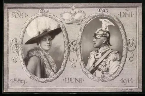 AK Zur Erinnerung an die Feier der silbernen Hochzeit Ihrer Durchlauchten des Fürsten & der Fürstin zu Früstenberg, 1914