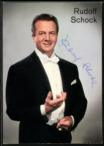 AK Opernsänger Rudolf Schock im Anzug mit Fliege und Autograph