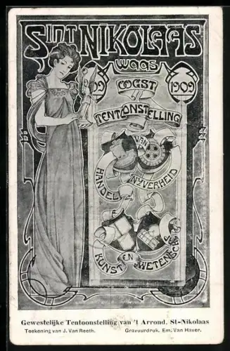 Künstler-AK Sint Nikolaas, Gewestelijke Tentoonstelling van `t Arrond 1909