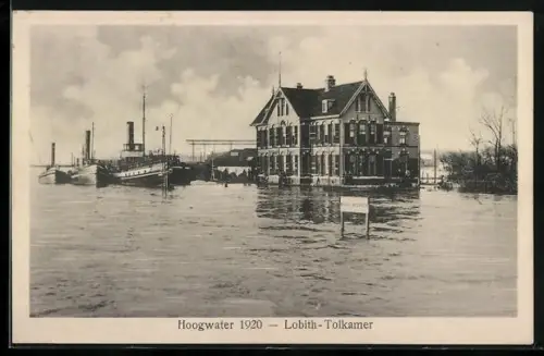 AK Lobith-Tolkamer, Hochwasser 1920, Boote im überschwemmten Ort