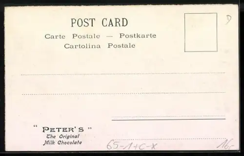 Künstler-AK Vevey, Gare de depart du Mont Pelerin, Bergbahn, Reklame Peter`s Milk Chocolate
