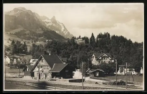 AK Weissbad, Bahnhof mit Bergpanorama