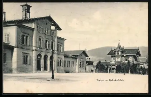 AK Baden, Bahnhof mit Bahnhofplatz