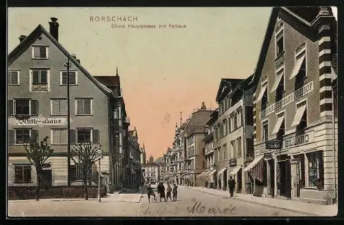 AK Rorschach, Obere Hauptstrasse mit Rathaus