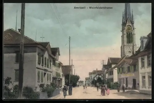 AK Amriswil, Weinfelderstrasse mit Kirche