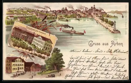 Lithographie Arbon, Konzerthalle zum Lindenhof, Gesamtansicht