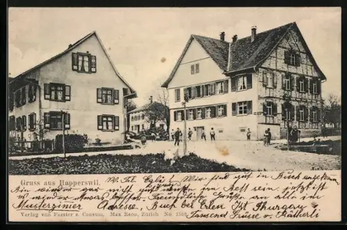 AK Happerswil, Ortspartie mit Fachwerkhaus und spielenden Kindern