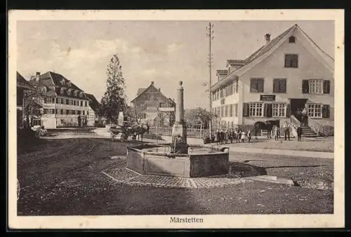 AK Märstetten, Gasthaus zur Sonne mit Brunnen und Pferdewagen