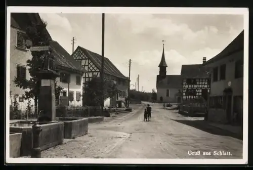 AK Schlatt /TG, Strassenpartie mit Kirche