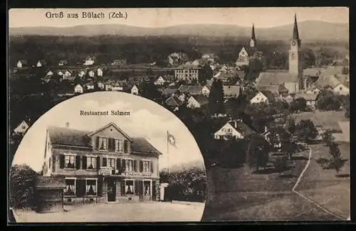 AK Bülach /Zch., Restaurant Salmen und Ortsansicht aus der Vogelschau