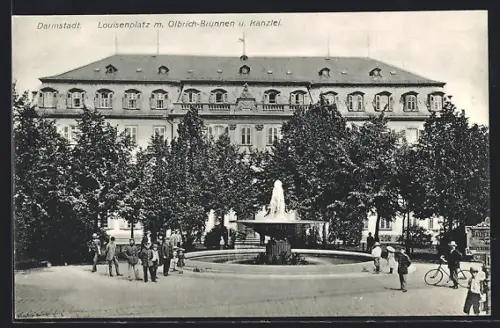AK Darmstadt, Louisenplatz, Olbrich-Brunnen, Kanzlei