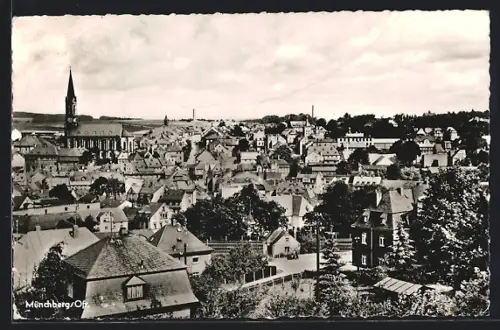 AK Münchberg /Obfr., Stadtansicht mit Kirche