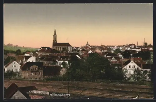 AK Münchberg, Stadtansicht mit Kirche