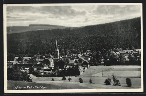 AK Zell i. Fichtelgeb., Ortsansicht mit Kirche aus der Vogelschau