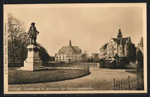 AK Minden / Weser, Denkmal des Grossen Kurfürsten, Regierungsgebäude