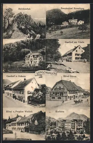 AK Langenbruck, Gasthof zur Linde, Gasthof zum Ochsen, Hotel Bären, Hotel Waldeck, Kurhaus, Pension Erika