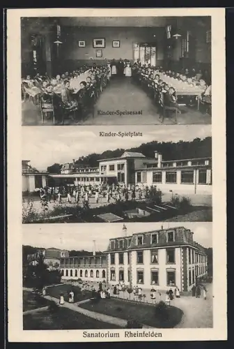 AK Rheinfelden, Sanatorium, Frontansicht, Kinder-Speisesaal, Kinder-Spielplatz