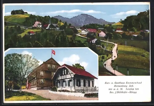 AK Sternenberg /Zch., Gasthaus Sonnenbad, Inh. J. Bütikofer-Rüegg, und Ortspanorama