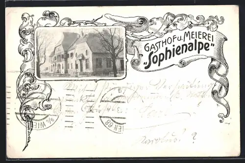 AK Wien, Gasthof und Meierei Sophienalpe, Bes. Franz Wagner, Passepartout