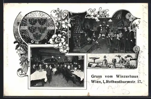 AK Wien, Inneres vom Winzerhaus in der Rothenthurmstrasse 17, Wappen