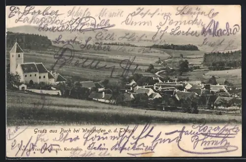AK Puch bei Waidhofen, Panorama mit Kirche und Umland