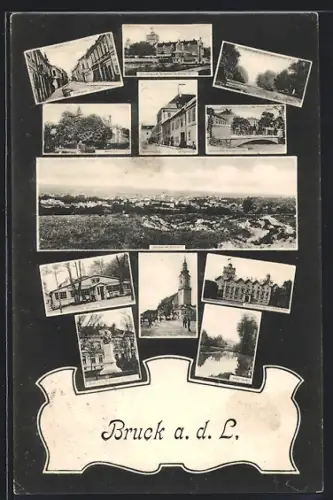 AK Bruck a. d. L., Palmenhaus und Zuchtgarten im Schloss Prugg, Milchhalle, Strasse Kirchgasse