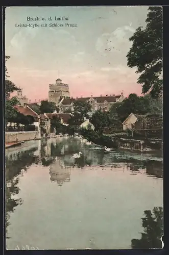 AK Bruck a. d. Leitha, Leitha mit Schloss Prugg