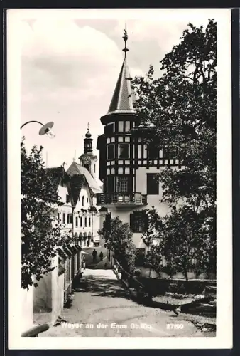 AK Weyer an der Enns, Strassenpartie mit Kirche