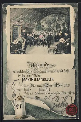 AK Wien, Gasthaus Maximiliankeller von Michael König, Maximilianstr. 2, Innenansicht