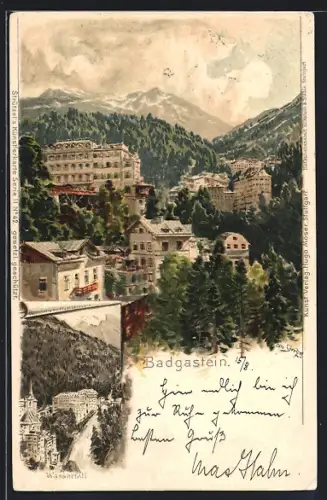 Künstler-AK Otto Strützel: Badgastein, Wasserfall