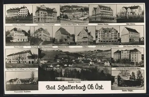 AK Bad Schallerbach, Breitwieser`s Gasthof, Quellen-Tempel, Kurhotel Bellevue