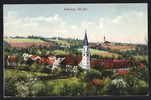 AK Scharten /Ob.-Öst., Ortsansicht mit prominenter Kirche