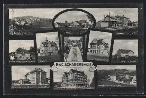 AK Bad Schallerbach, Totalansicht, Bahnhof, Kurhaus der österr. Bundesbahnkrankenkasse