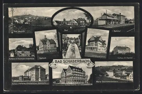 AK Bad Schallerbach, Kurhaus St. Raphael, Bahnhof, Wiener Bezirkskrankenkasse