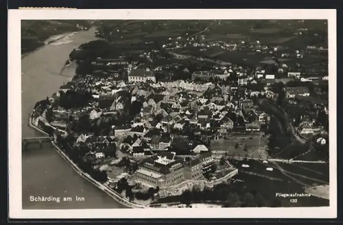 AK Schärding am Inn, Gesamtansicht, Fliegeraufnahme