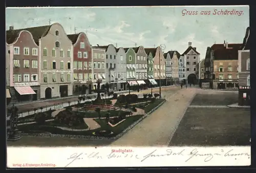 AK Schärding, Stadtplatz mit Geschäften